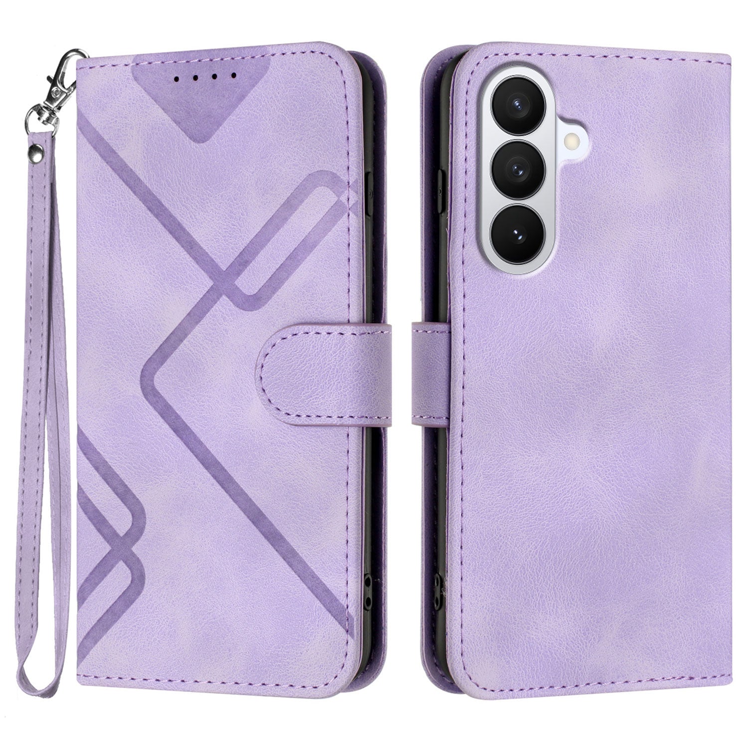 For Samsung Galaxy S26 Pro Wallet Case Line Imprinted PU Leather Phone Cover with Strap