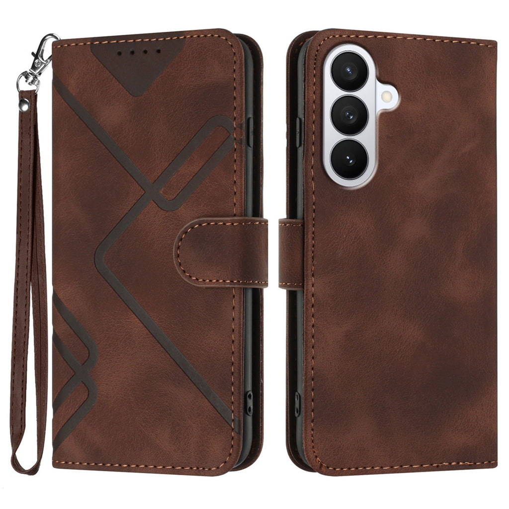 For Samsung Galaxy S26 Pro Wallet Case Line Imprinted PU Leather Phone Cover with Strap