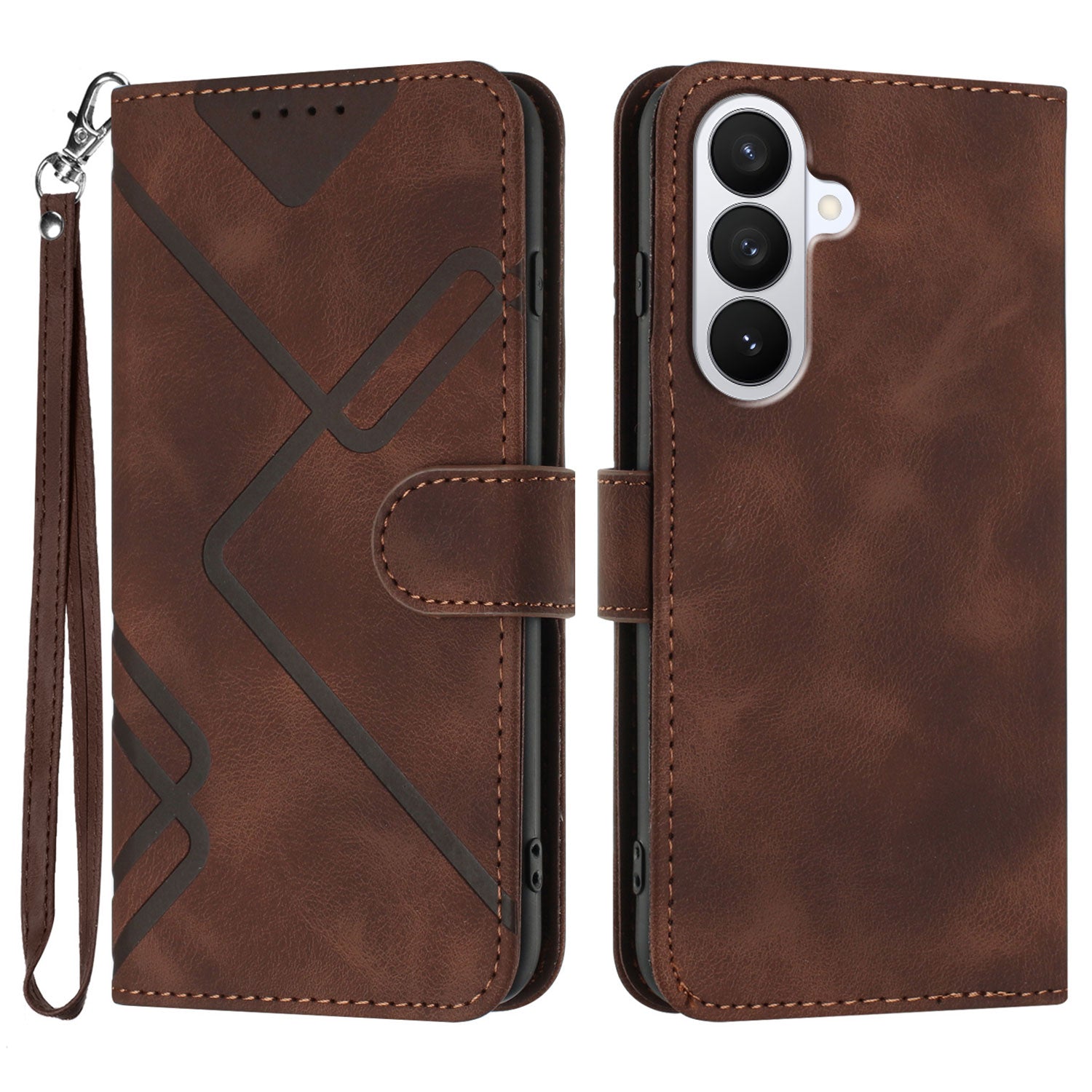 For Samsung Galaxy S26 Pro Wallet Case Line Imprinted PU Leather Phone Cover with Strap