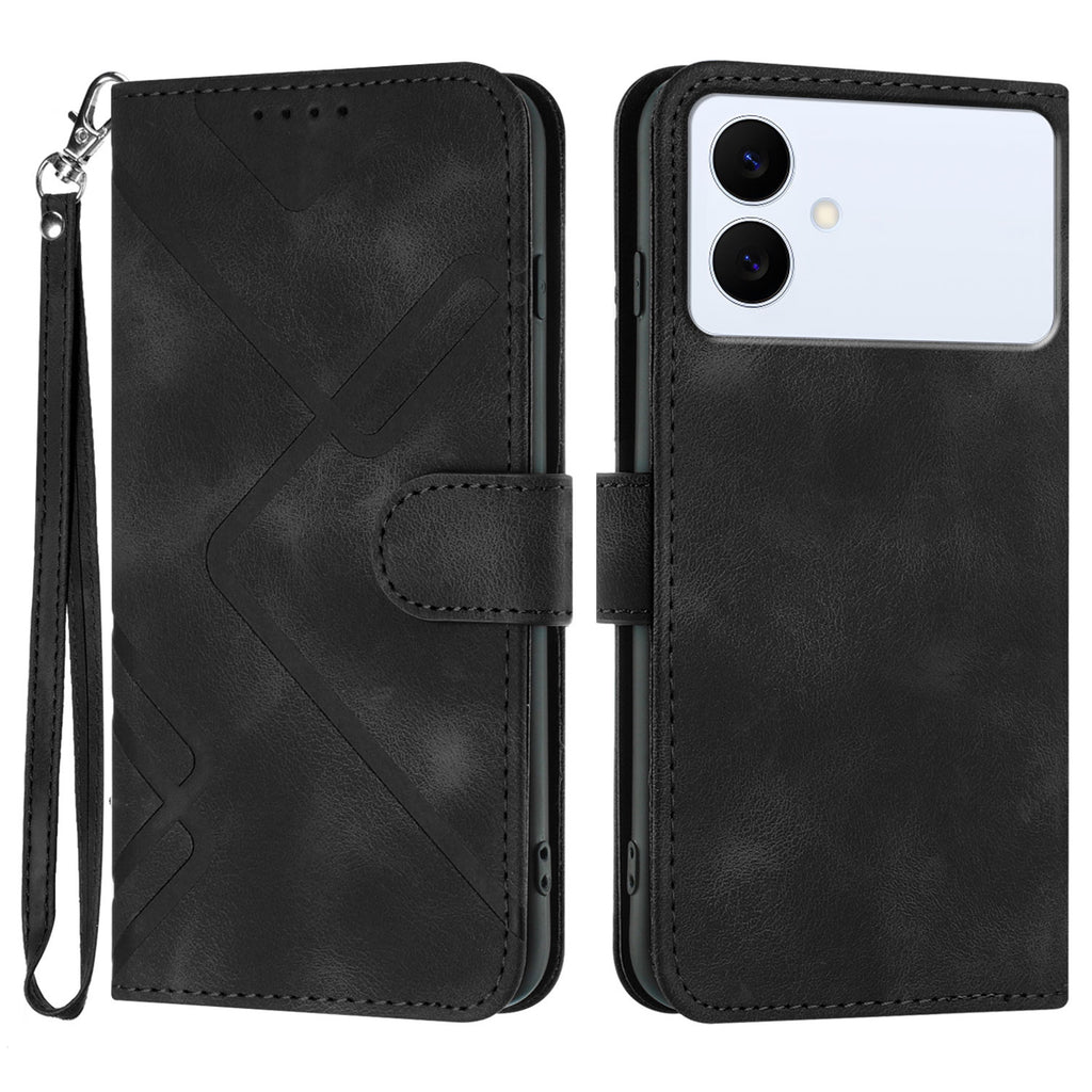 For Samsung Galaxy S26 Edge Wallet Case Line Imprinted PU Leather Phone Cover with Strap