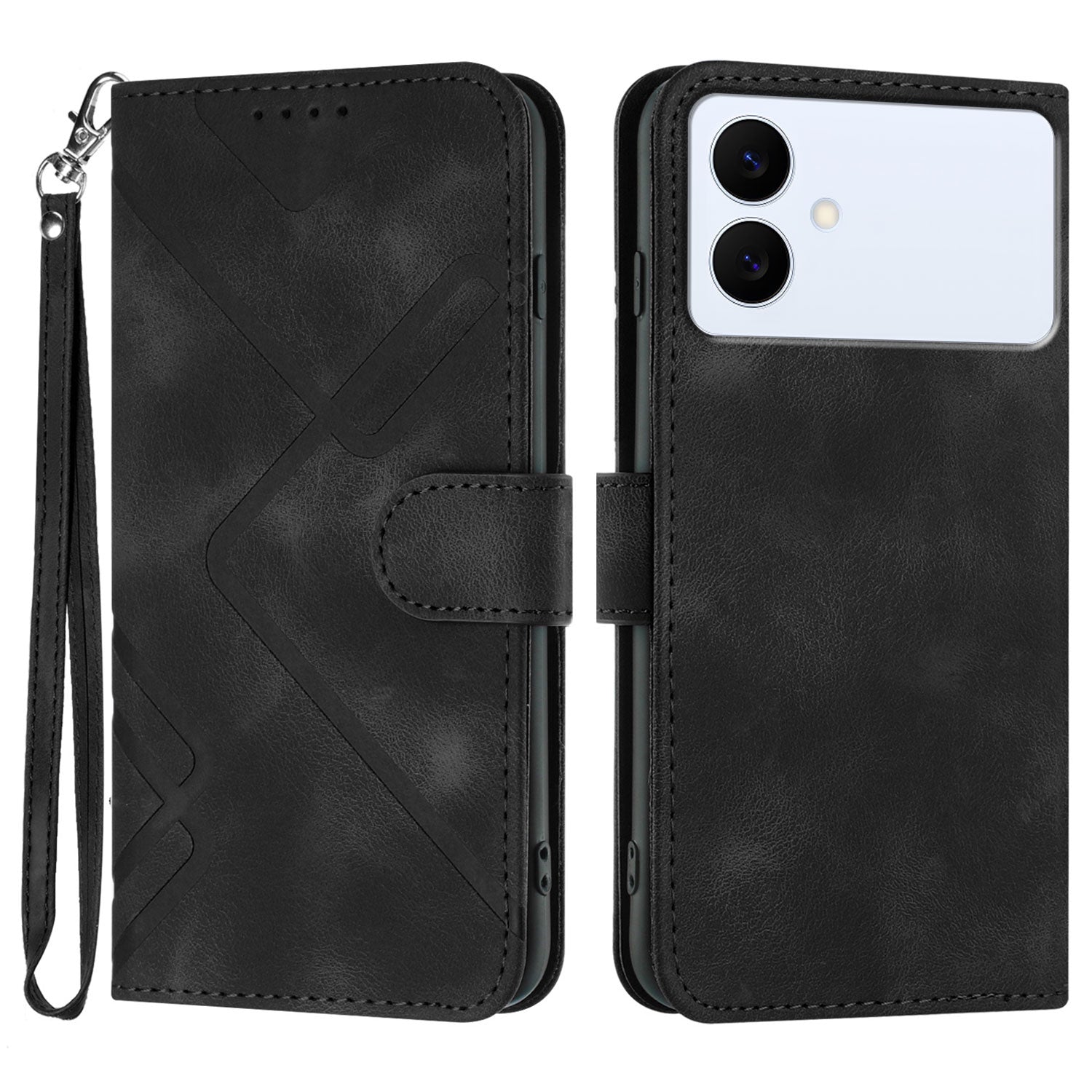 For Samsung Galaxy S26 Edge Wallet Case Line Imprinted PU Leather Phone Cover with Strap