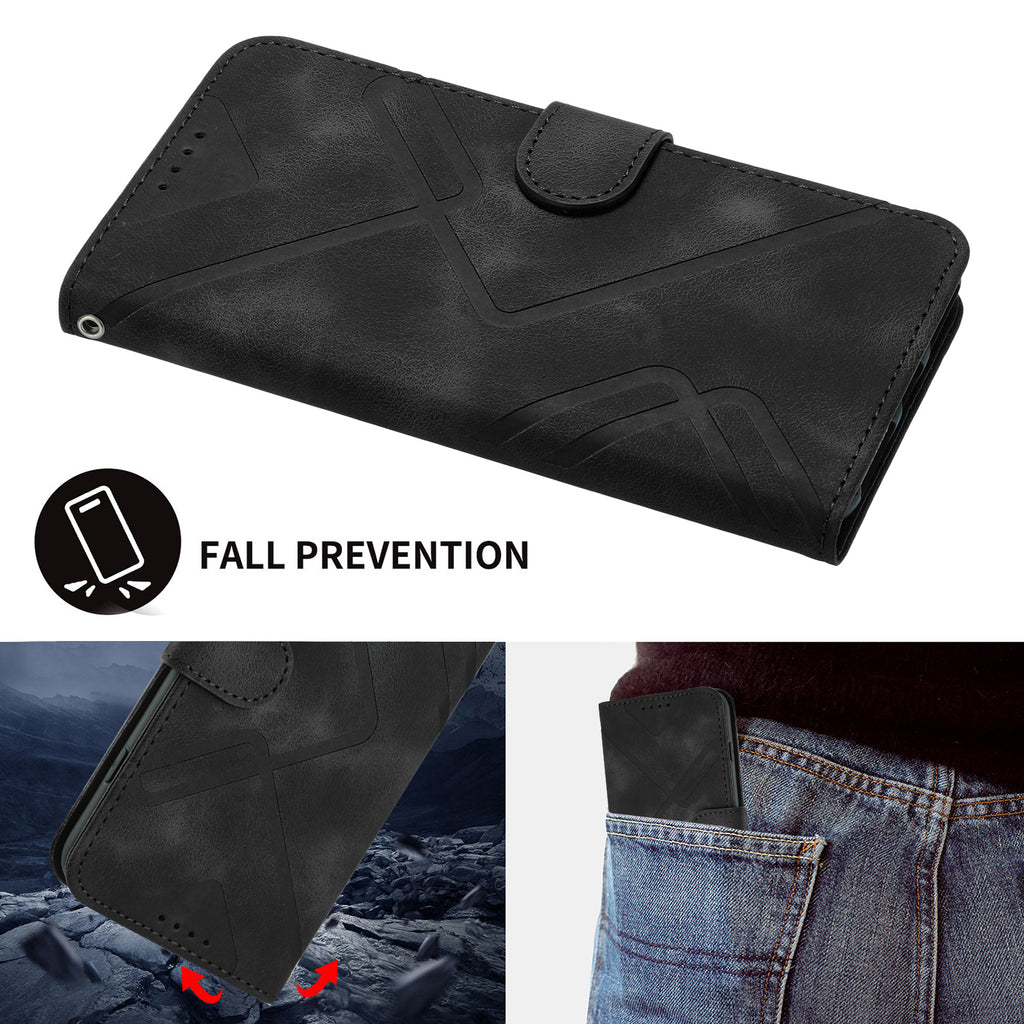 For Samsung Galaxy S26 Edge Wallet Case Line Imprinted PU Leather Phone Cover with Strap