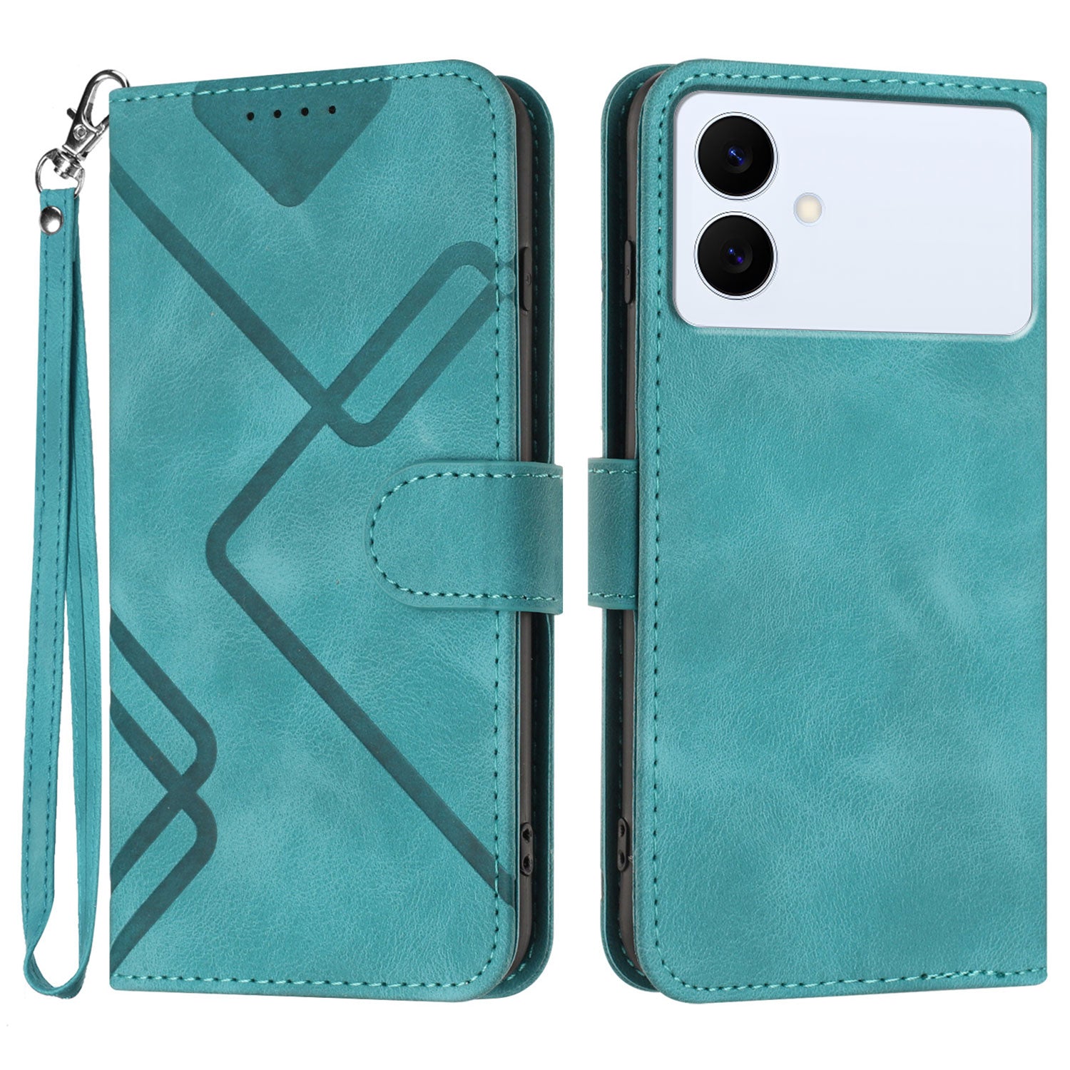 For Samsung Galaxy S26 Edge Wallet Case Line Imprinted PU Leather Phone Cover with Strap