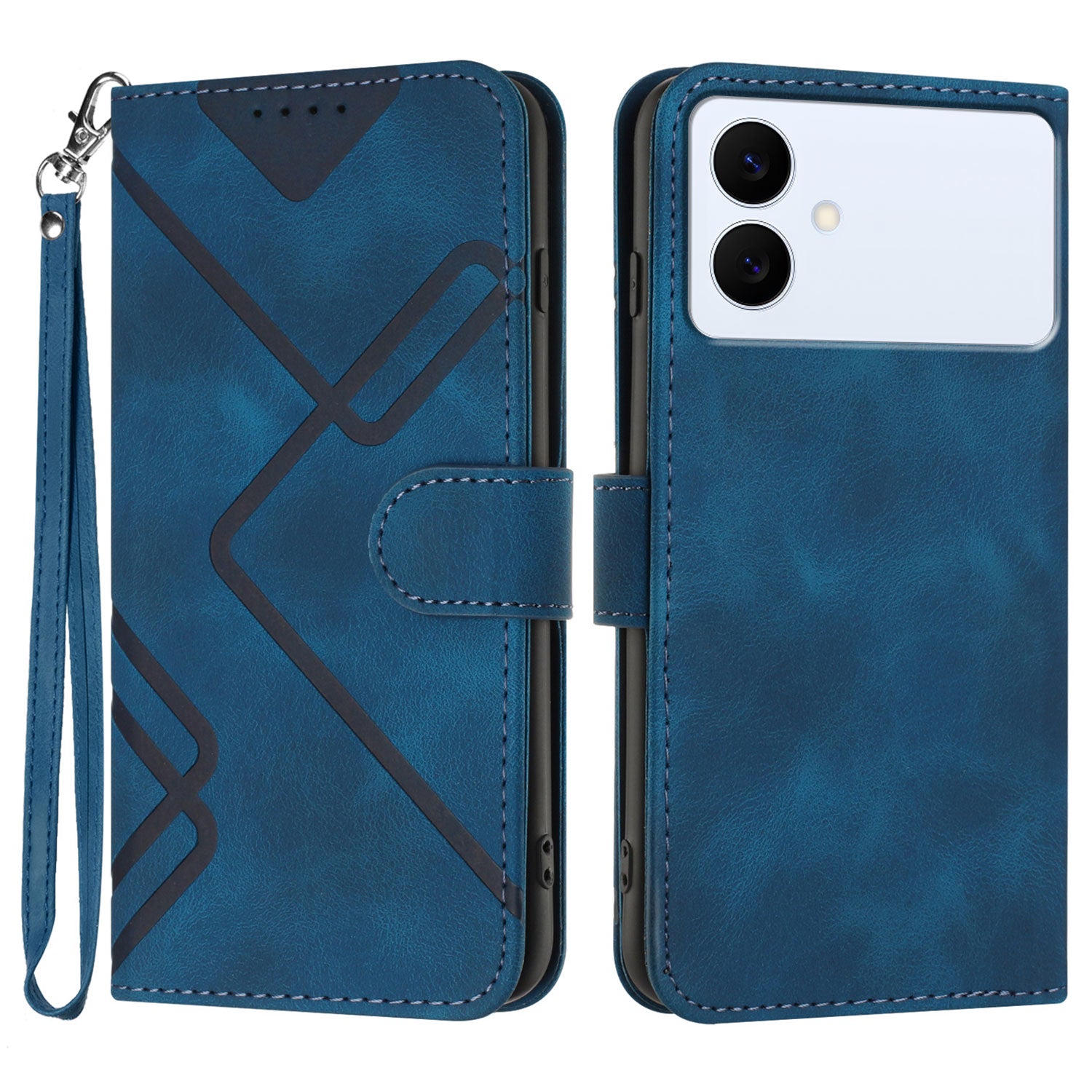 For Samsung Galaxy S26 Edge Wallet Case Line Imprinted PU Leather Phone Cover with Strap