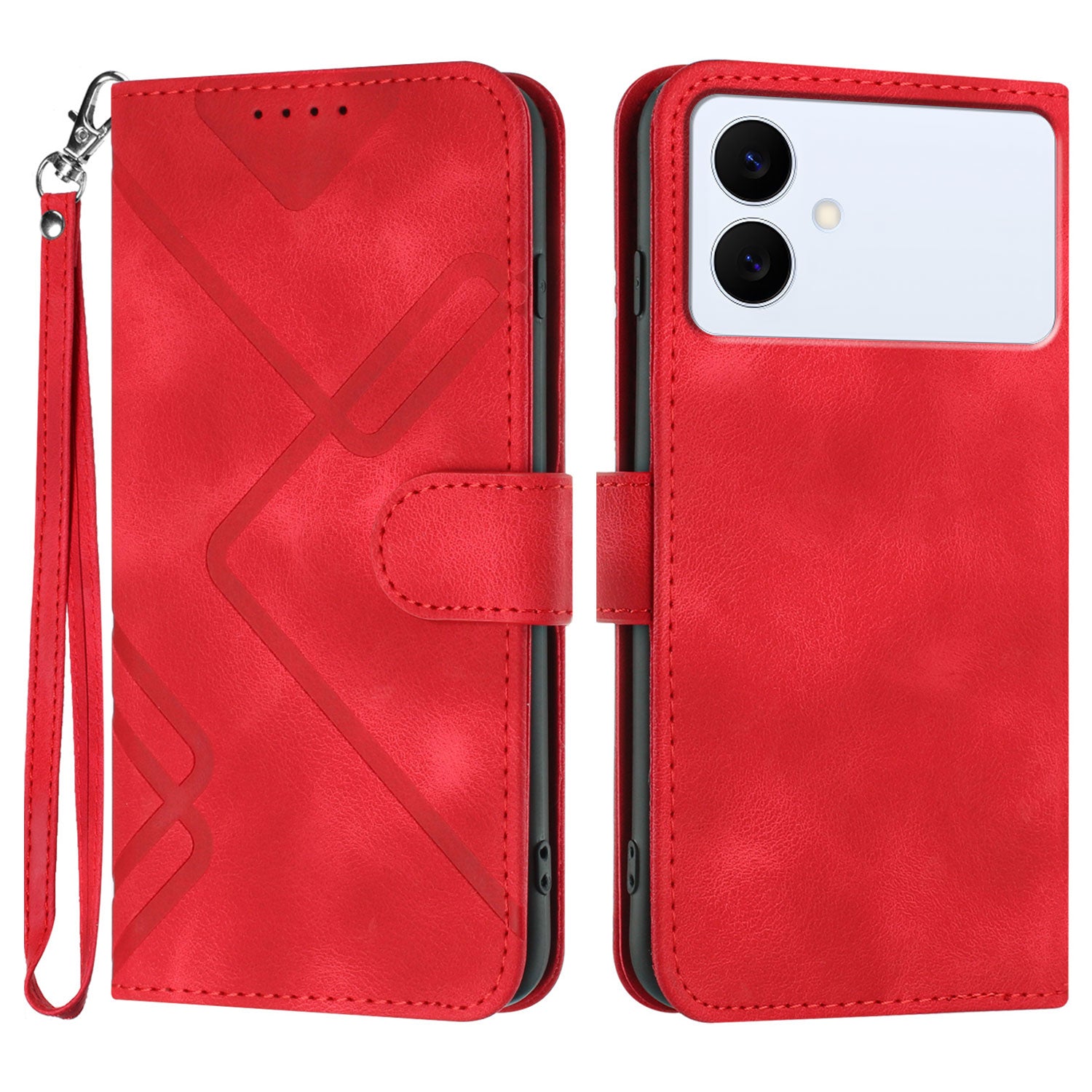 For Samsung Galaxy S26 Edge Wallet Case Line Imprinted PU Leather Phone Cover with Strap