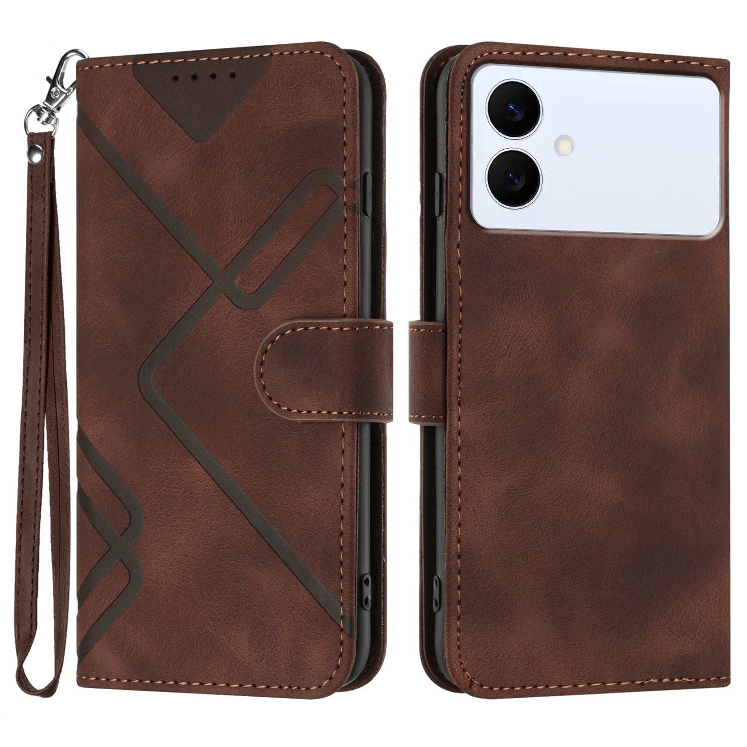 For Samsung Galaxy S26 Edge Wallet Case Line Imprinted PU Leather Phone Cover with Strap
