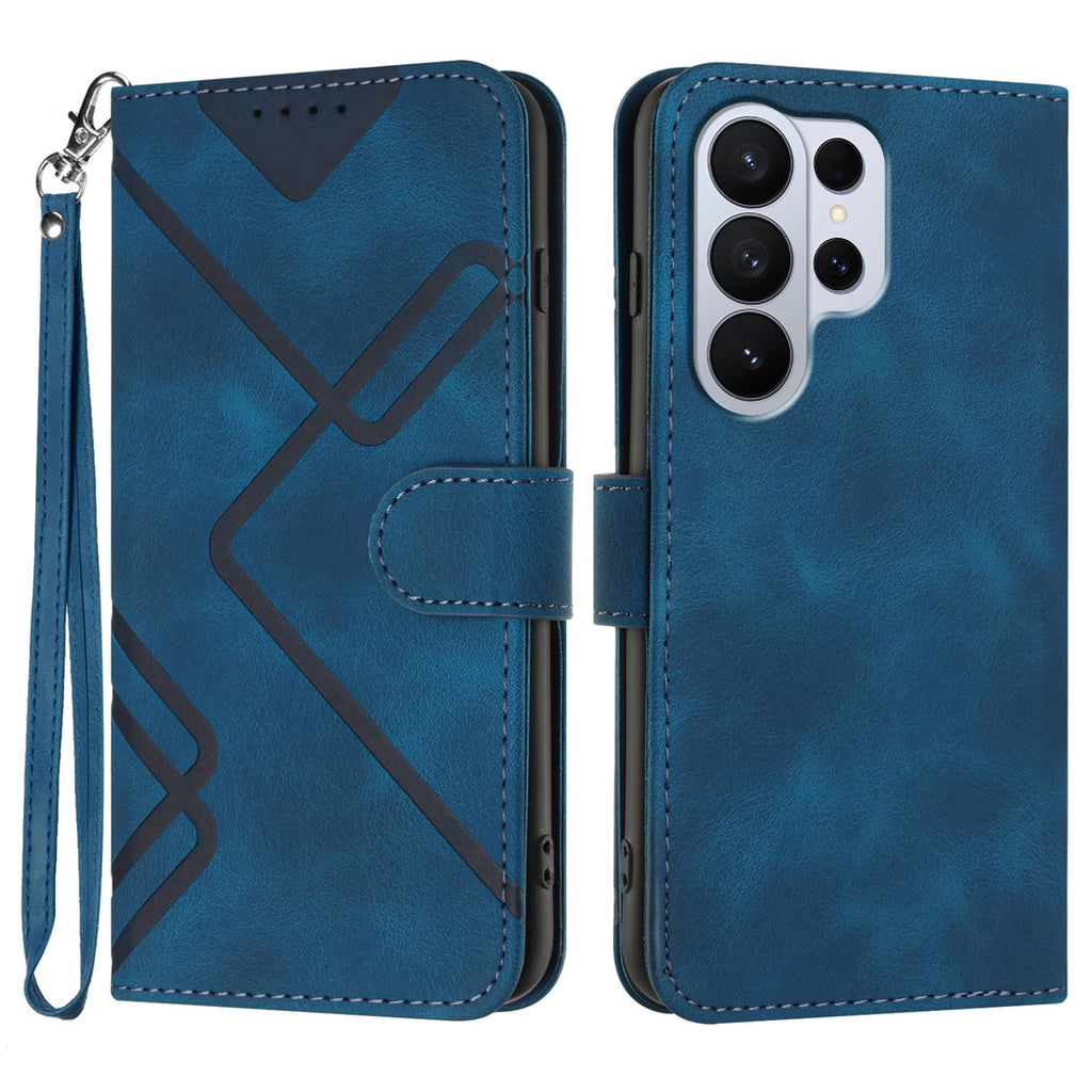 Funda tipo cartera para Samsung Galaxy S26 Ultra, de piel sintética con estampado de líneas, con correa.