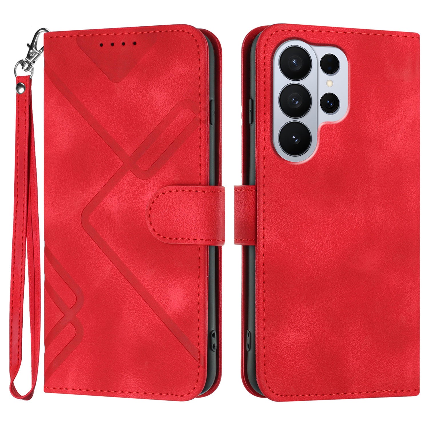 For Samsung Galaxy S26 Ultra Wallet Case Line Imprinted PU Leather Phone Cover with Strap