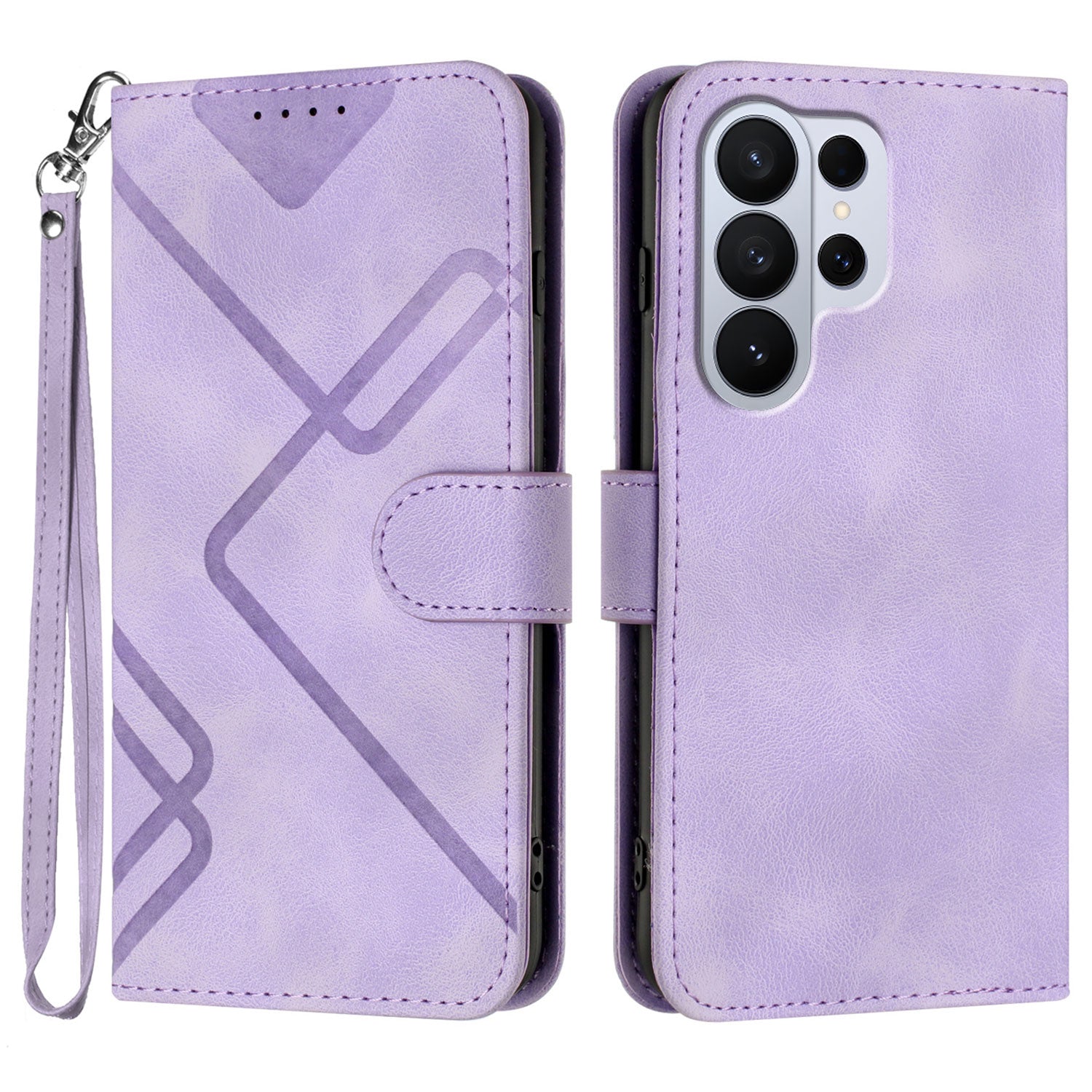 For Samsung Galaxy S26 Ultra Wallet Case Line Imprinted PU Leather Phone Cover with Strap