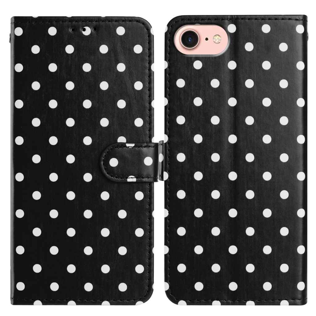 For iPhone 16e Leather Case Polka Dot Pattern Wallet Stand Folio Phone Cover