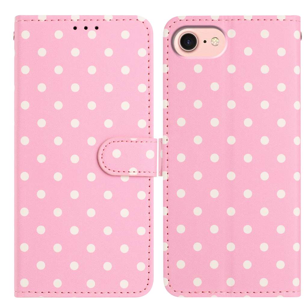 For iPhone 16e Leather Case Polka Dot Pattern Wallet Stand Folio Phone Cover