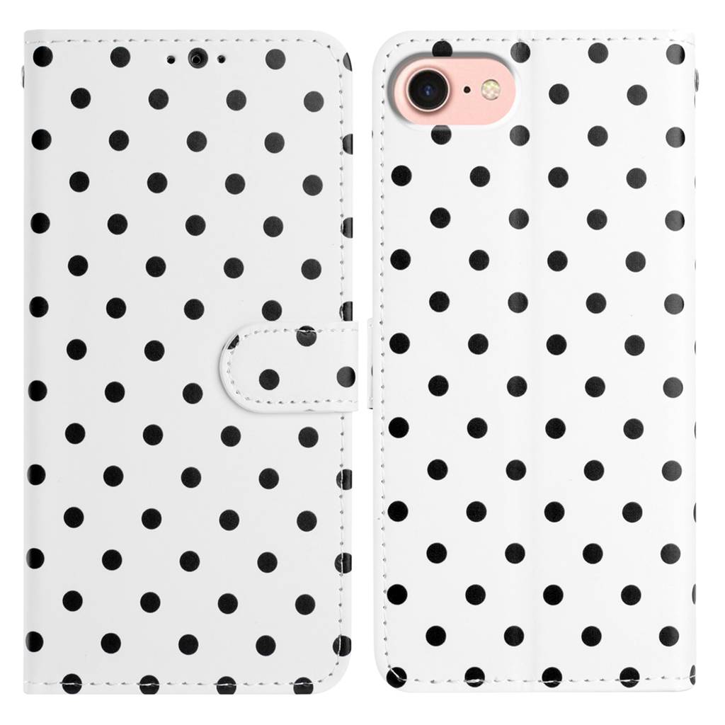 For iPhone 16e Leather Case Polka Dot Pattern Wallet Stand Folio Phone Cover