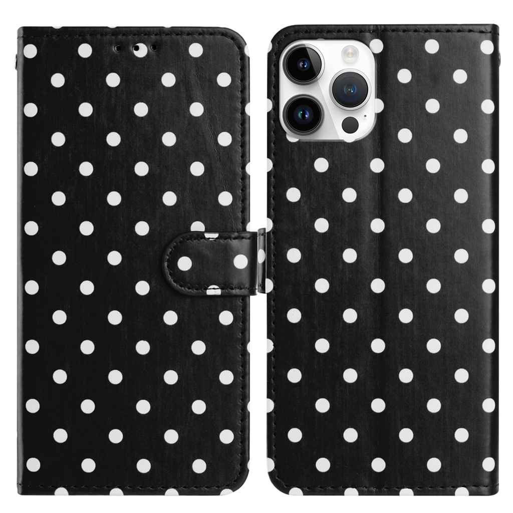 For iPhone 16 Pro Max Leather Case Polka Dot Pattern Wallet Stand Folio Phone Cover