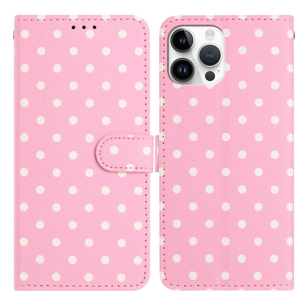 For iPhone 16 Pro Max Leather Case Polka Dot Pattern Wallet Stand Folio Phone Cover