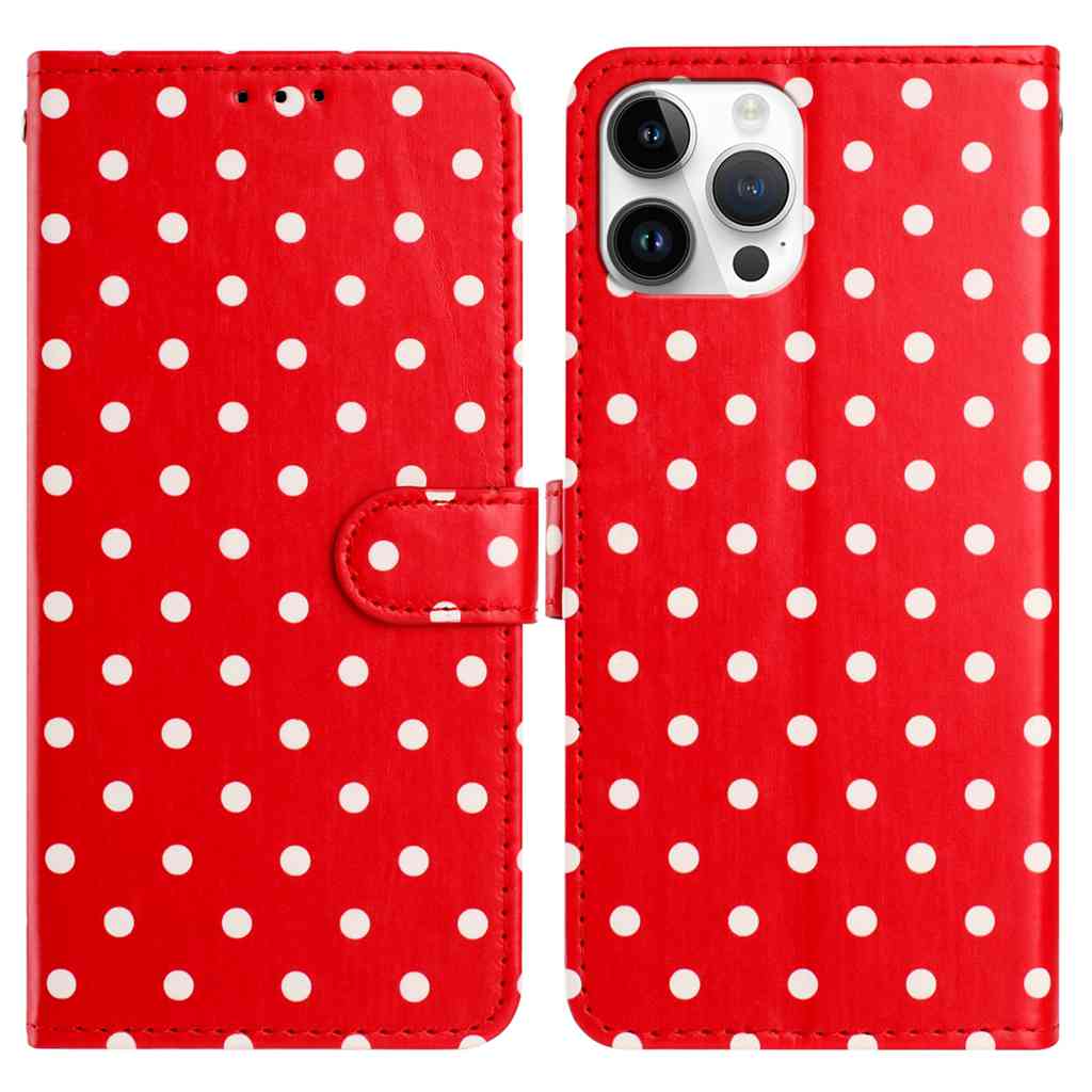 For iPhone 16 Pro Max Leather Case Polka Dot Pattern Wallet Stand Folio Phone Cover
