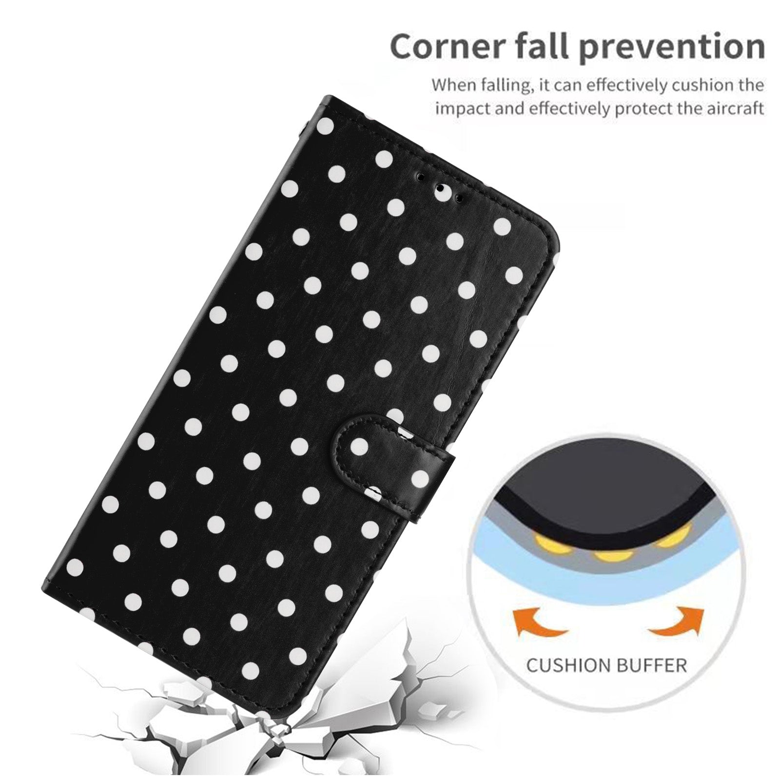 For iPhone 16 Pro Leather Case Polka Dot Pattern Wallet Stand Folio Phone Cover