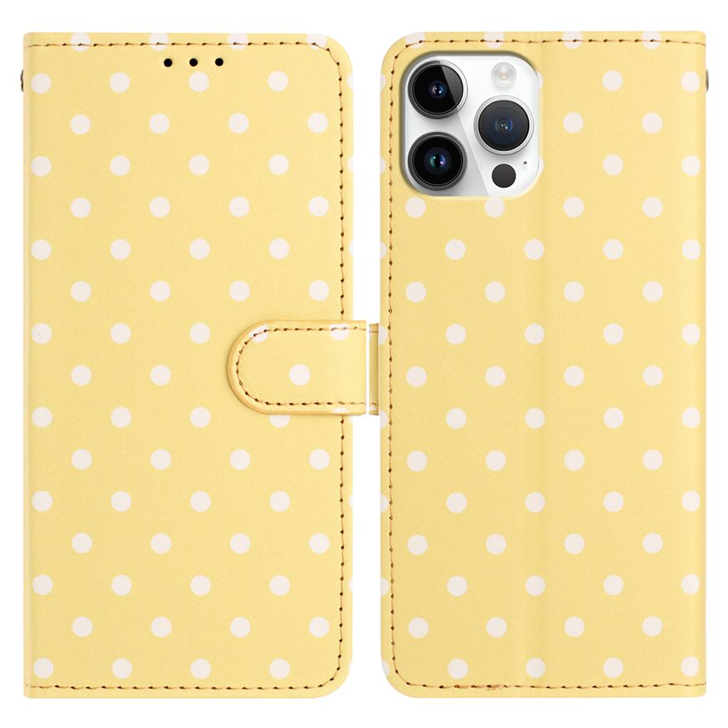 For iPhone 16 Pro Leather Case Polka Dot Pattern Wallet Stand Folio Phone Cover