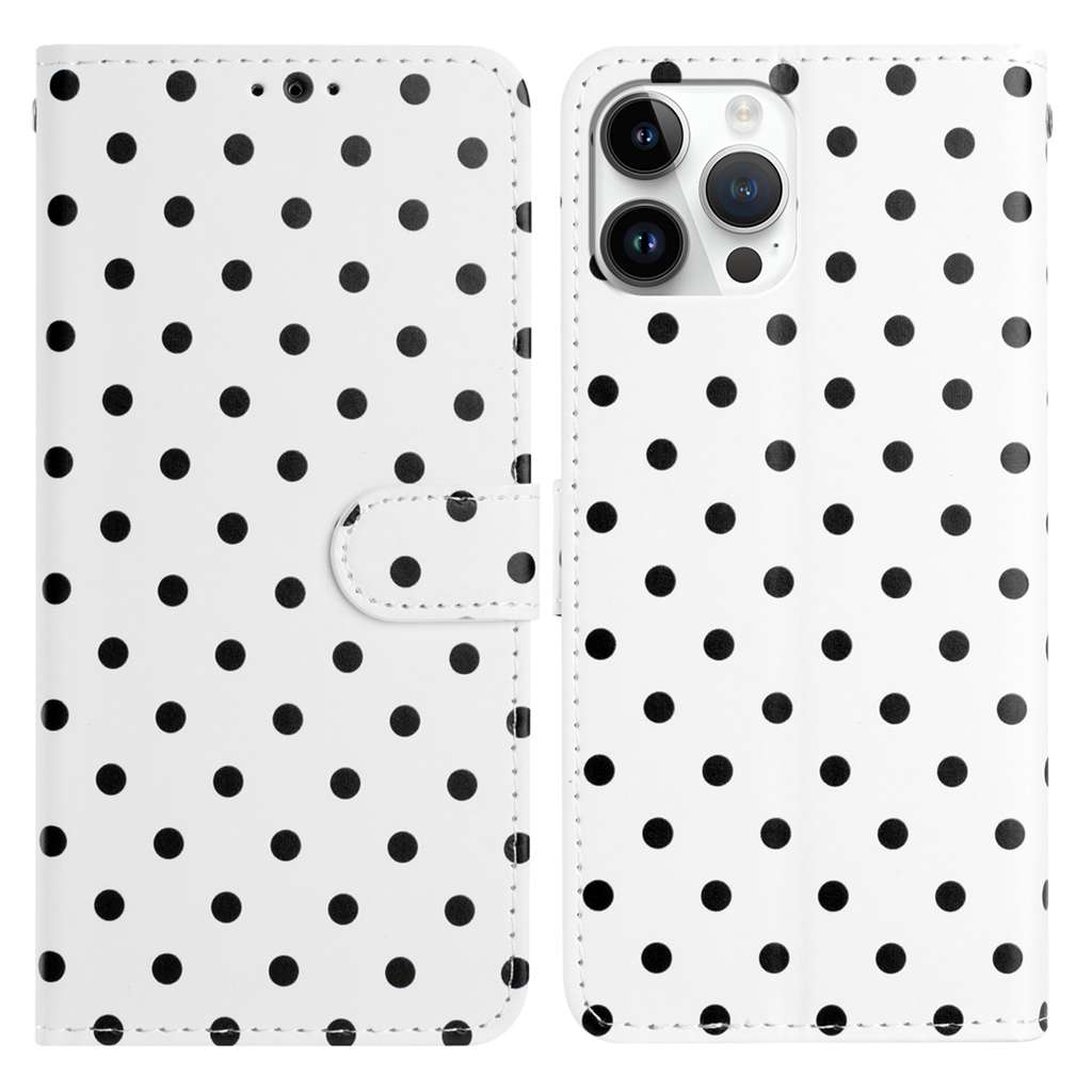 For iPhone 16 Pro Leather Case Polka Dot Pattern Wallet Stand Folio Phone Cover