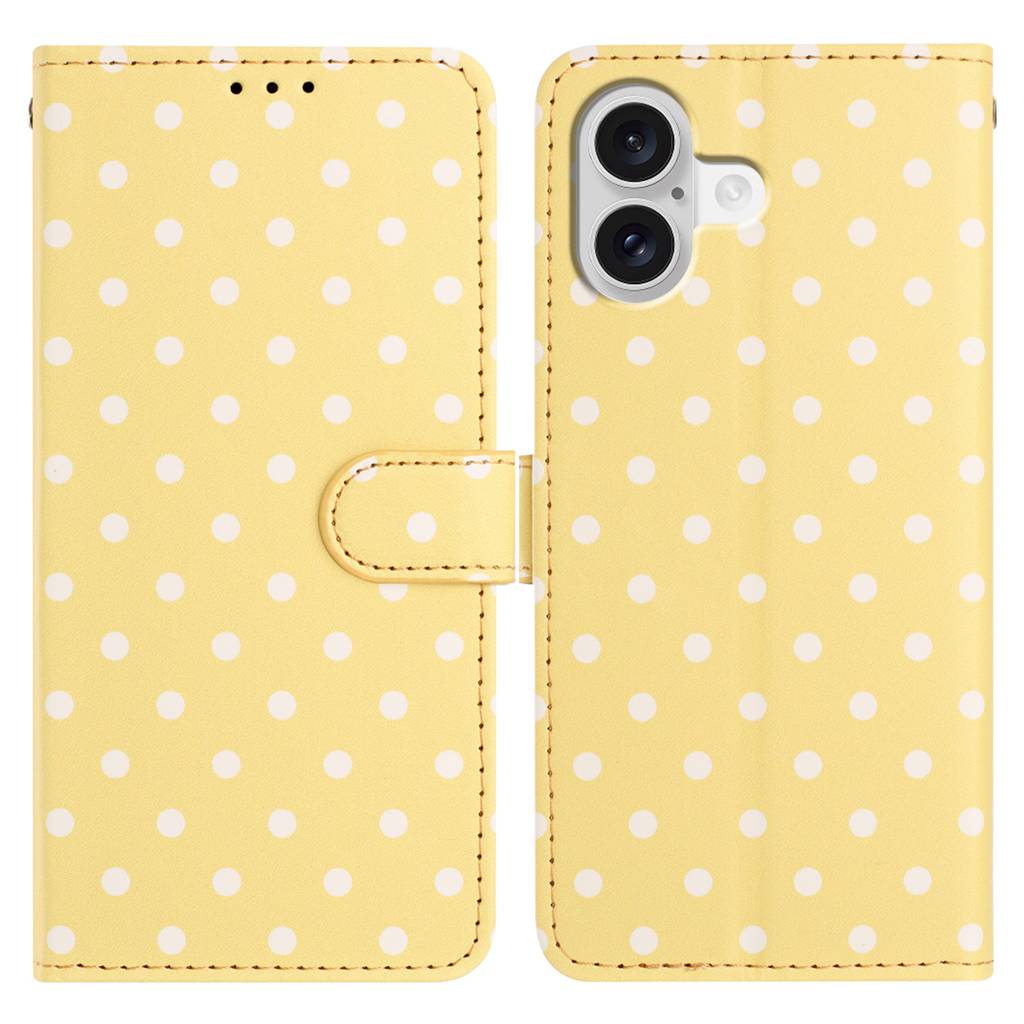 For iPhone 16 Plus Leather Case Polka Dot Pattern Wallet Stand Folio Phone Cover