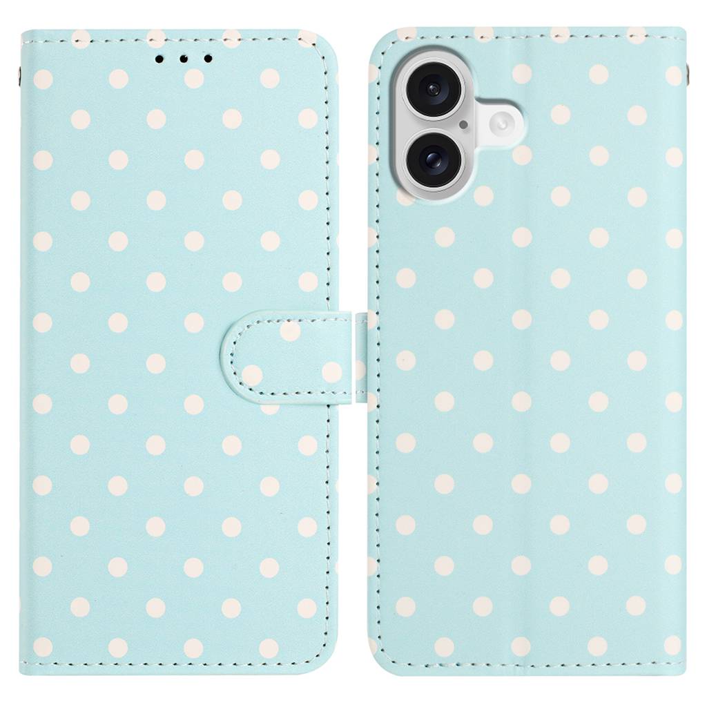 For iPhone 16 Plus Leather Case Polka Dot Pattern Wallet Stand Folio Phone Cover