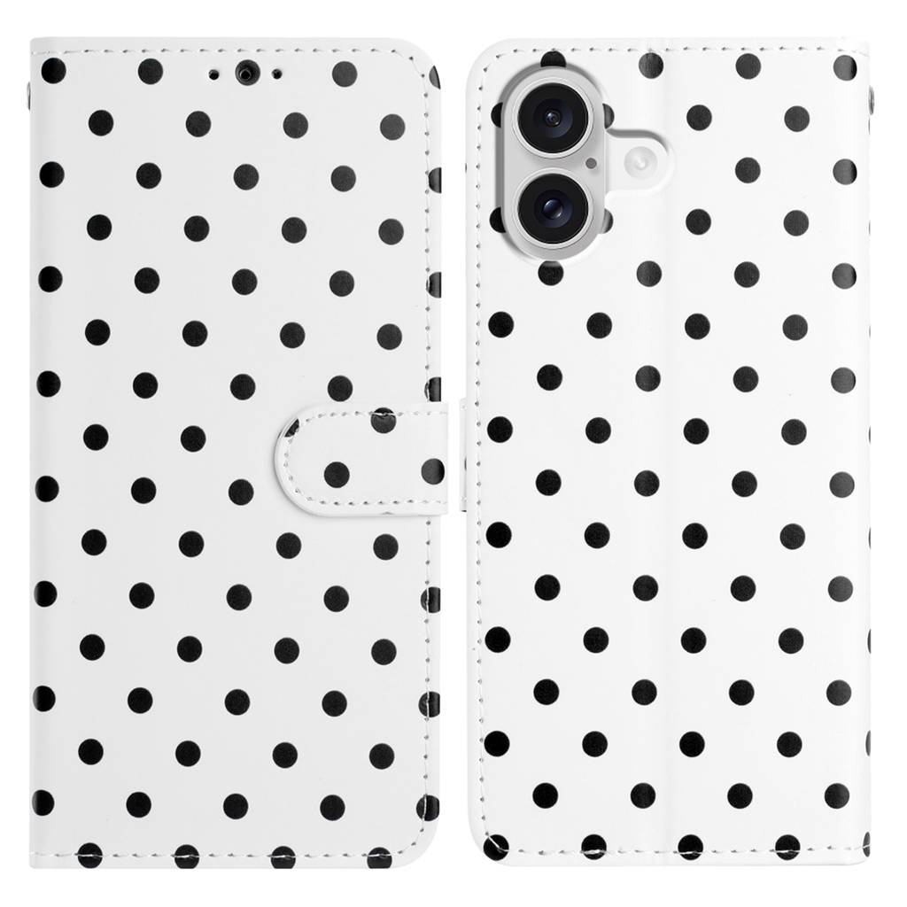 For iPhone 16 Plus Leather Case Polka Dot Pattern Wallet Stand Folio Phone Cover