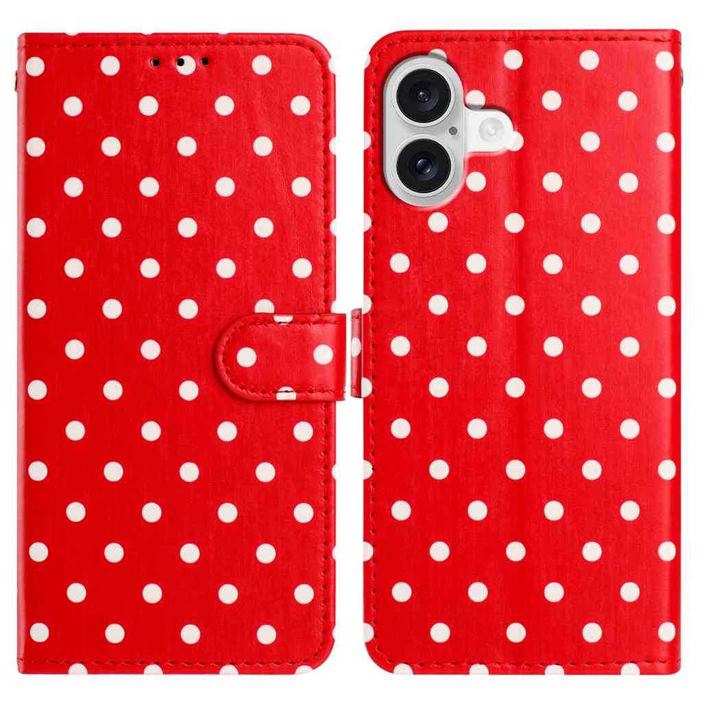 For iPhone 16 Plus Leather Case Polka Dot Pattern Wallet Stand Folio Phone Cover