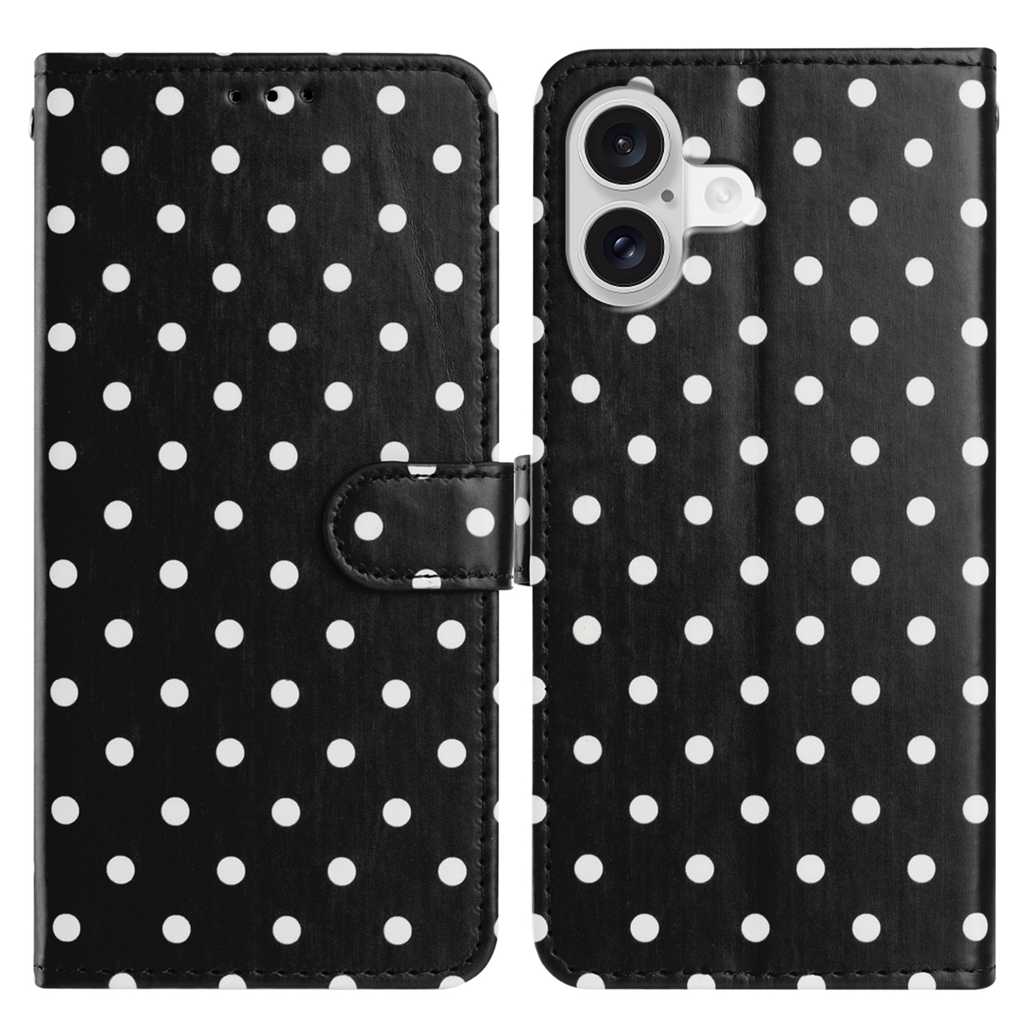 For iPhone 16 Leather Case Polka Dot Pattern Wallet Stand Folio Phone Cover