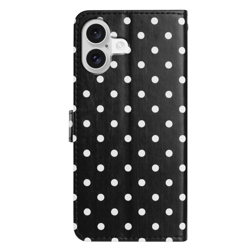 For iPhone 16 Leather Case Polka Dot Pattern Wallet Stand Folio Phone Cover