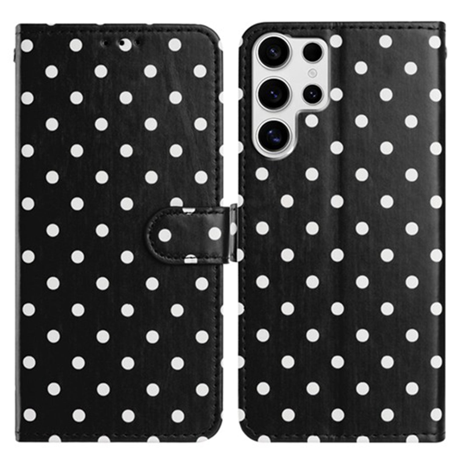 For Samsung Galaxy S25 Ultra Leather Case Polka Dot Pattern Wallet Stand Folio Phone Cover