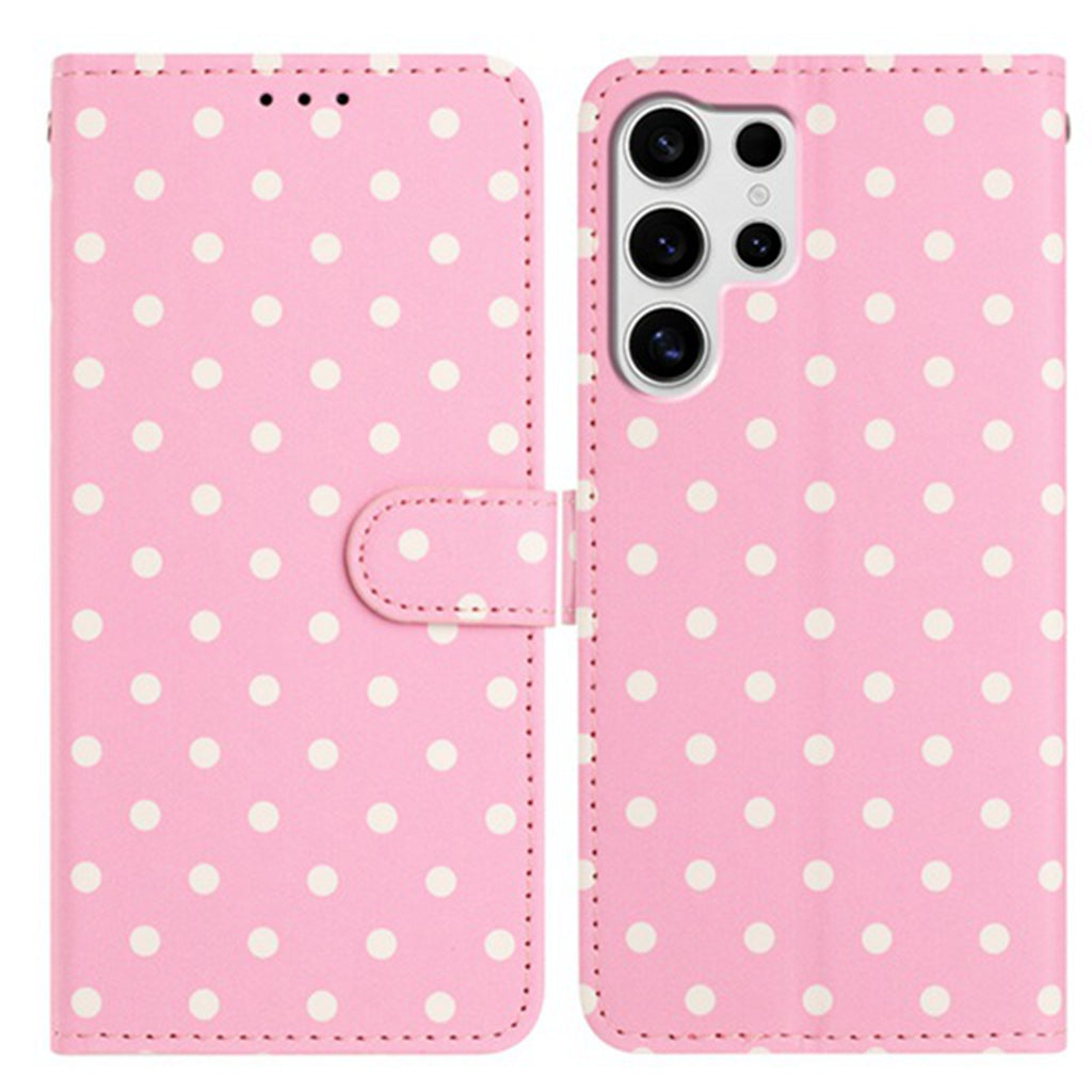 For Samsung Galaxy S25 Ultra Leather Case Polka Dot Pattern Wallet Stand Folio Phone Cover