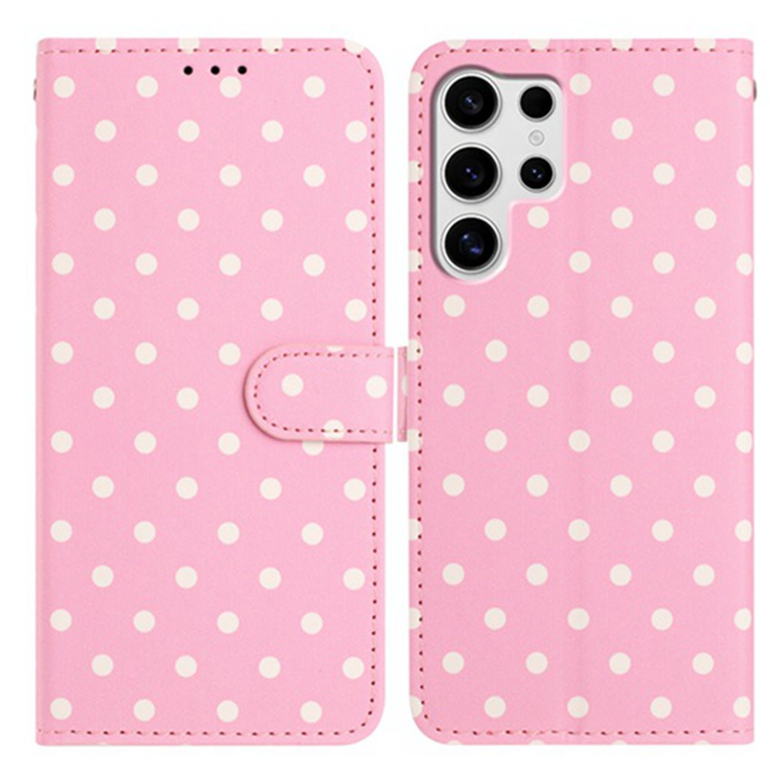 For Samsung Galaxy S25 Ultra Leather Case Polka Dot Pattern Wallet Stand Folio Phone Cover