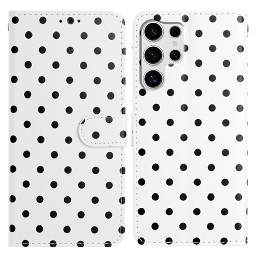 For Samsung Galaxy S25 Ultra Leather Case Polka Dot Pattern Wallet Stand Folio Phone Cover