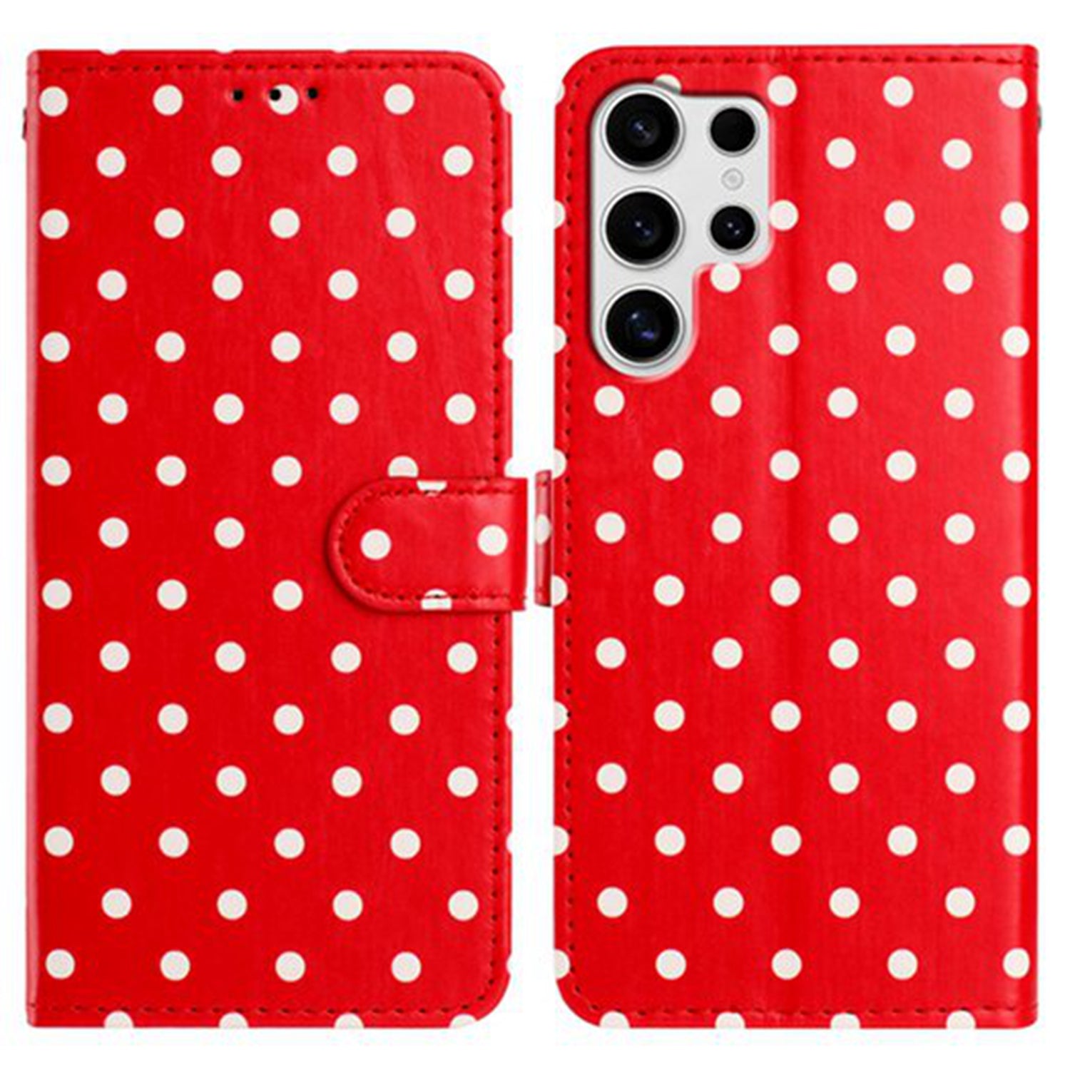 For Samsung Galaxy S25 Ultra Leather Case Polka Dot Pattern Wallet Stand Folio Phone Cover