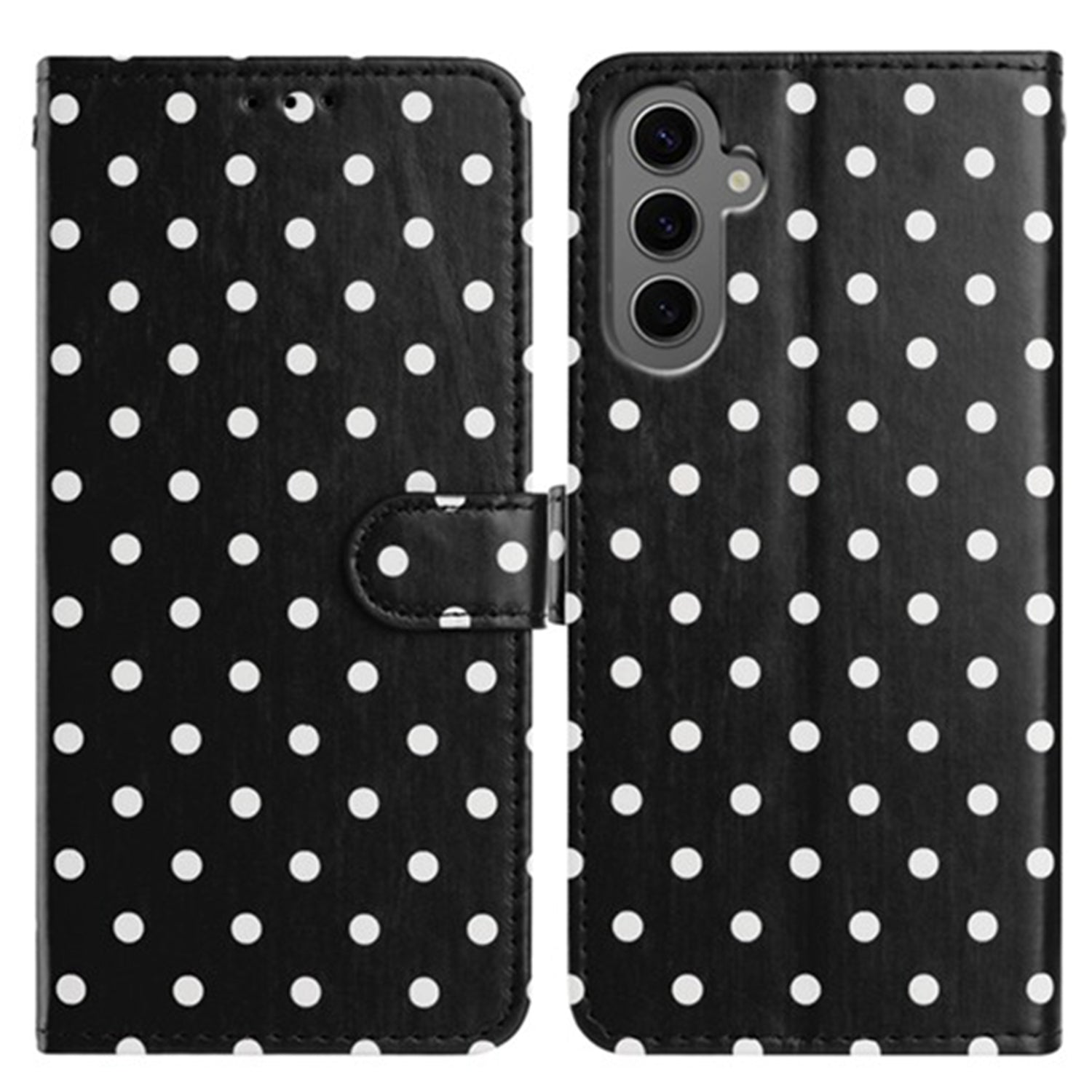 For Samsung Galaxy S25 Leather Case Polka Dot Pattern Wallet Stand Folio Phone Cover