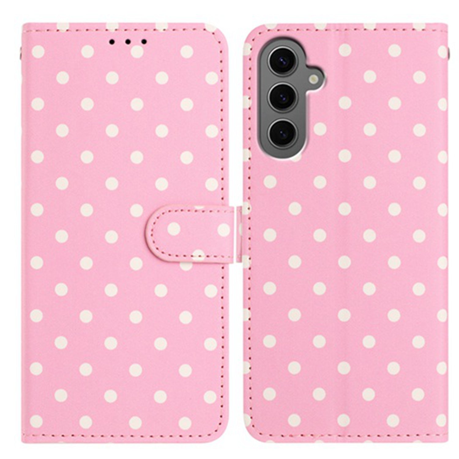 For Samsung Galaxy S25 Leather Case Polka Dot Pattern Wallet Stand Folio Phone Cover