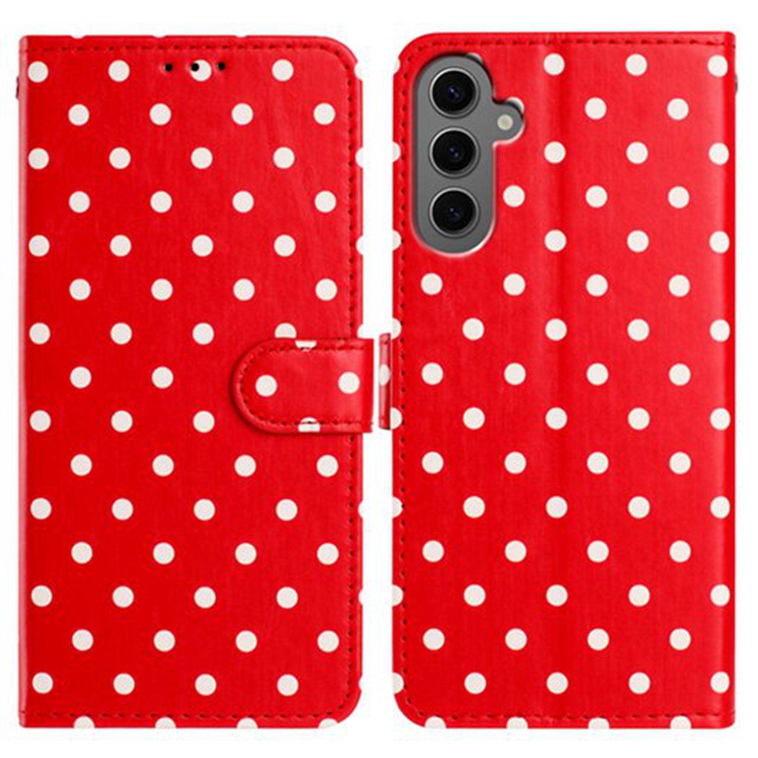 For Samsung Galaxy S25 Leather Case Polka Dot Pattern Wallet Stand Folio Phone Cover