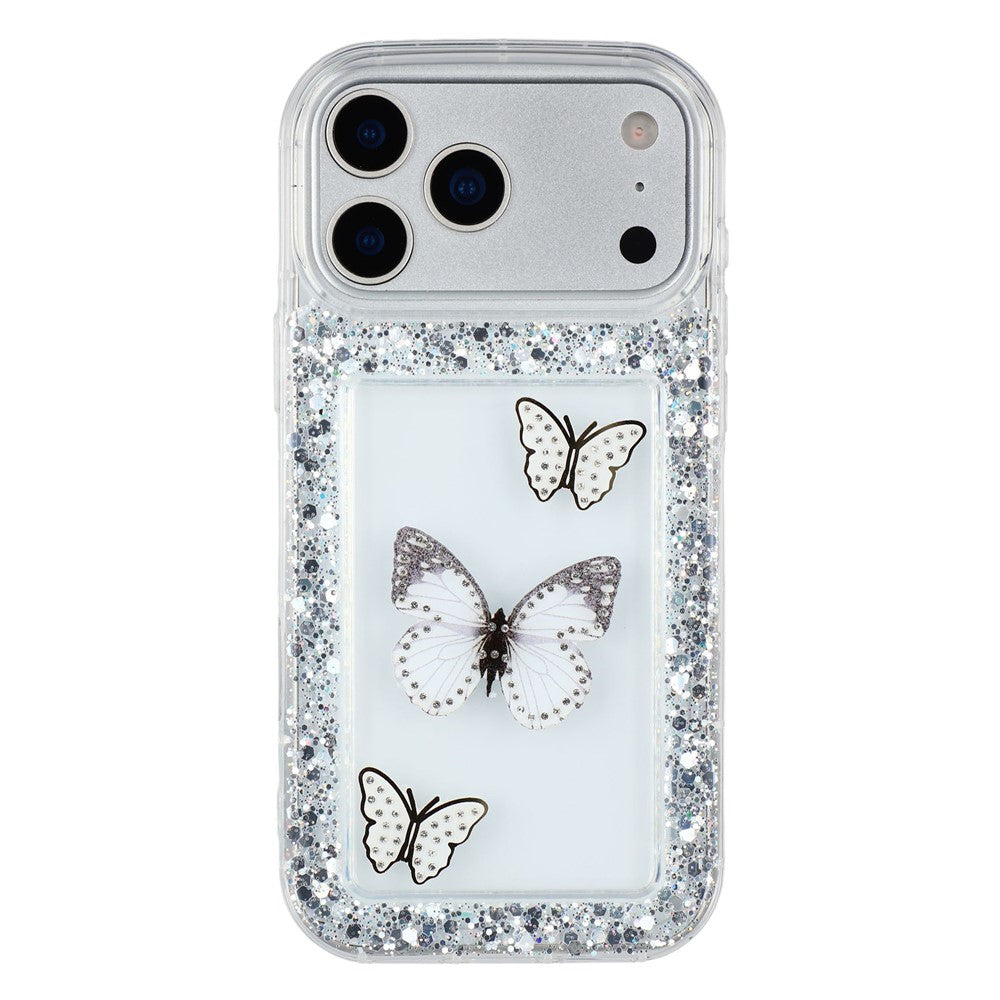 For iPhone 17 Pro Max Case DIY Butterfly Glitter Epoxy Soft TPU Phone Back Cover