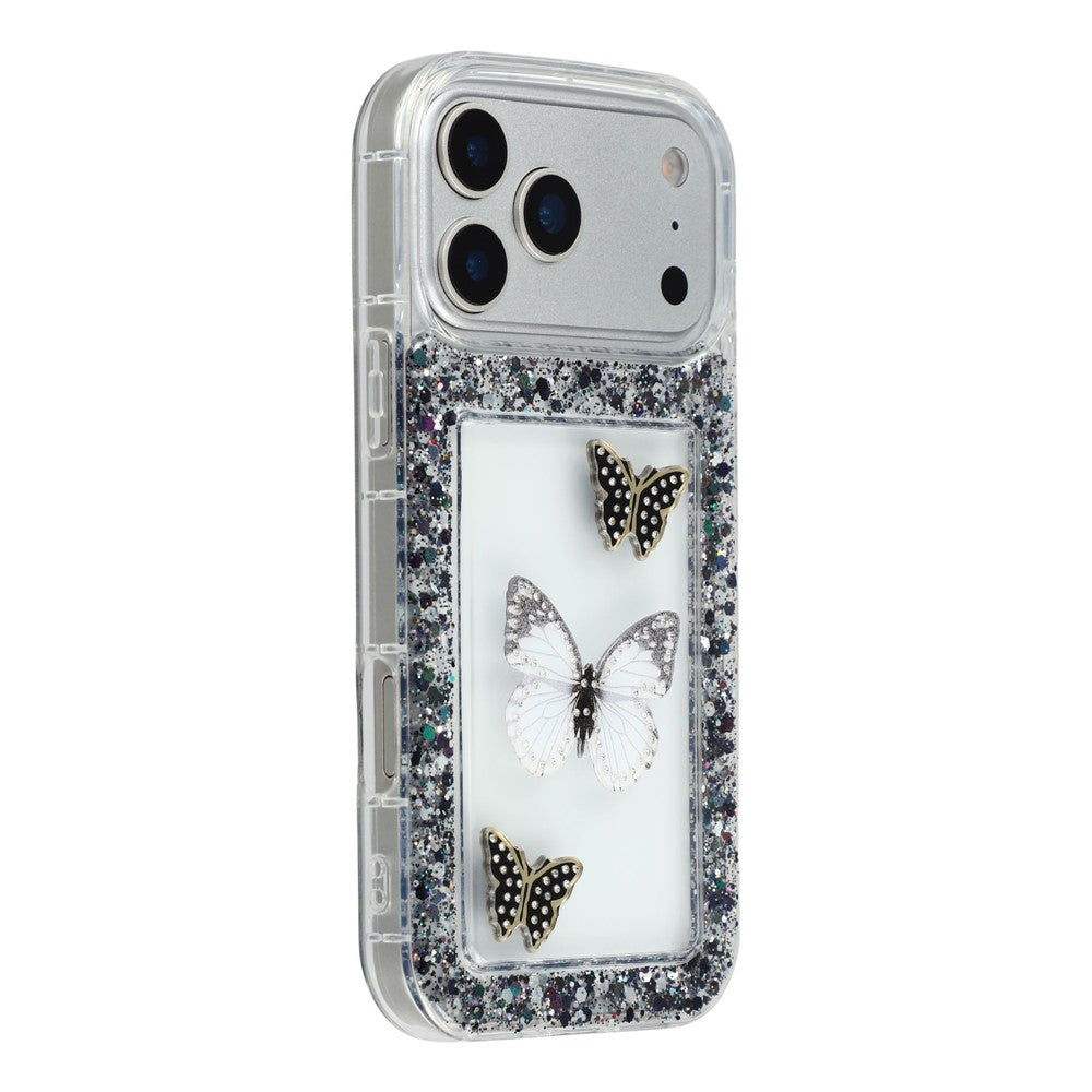 Coque pour iPhone 17 Pro à paillettes papillon DIY en époxy et TPU souple