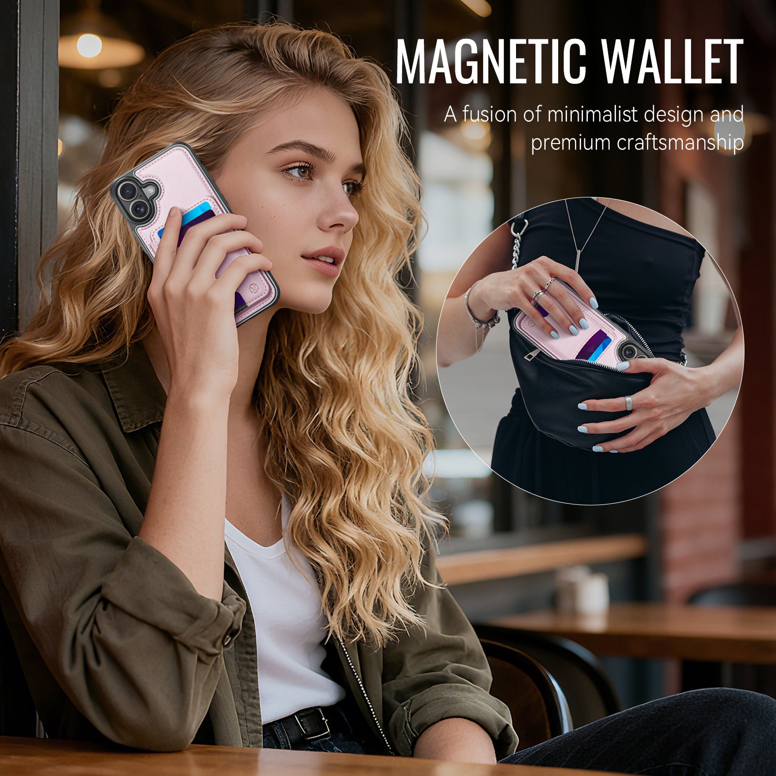 For iPhone 16 Case JEEHOOD J10  Compatible with MagSafe Leather Back Phone Cover with Detachable Card Holder Kickstand