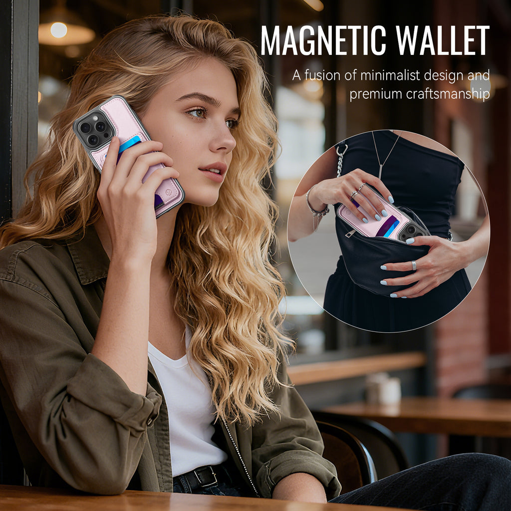 For iPhone 16 Pro Max Case JEEHOOD J10  Compatible with MagSafe Leather Back Phone Cover with Detachable Card Holder Kickstand