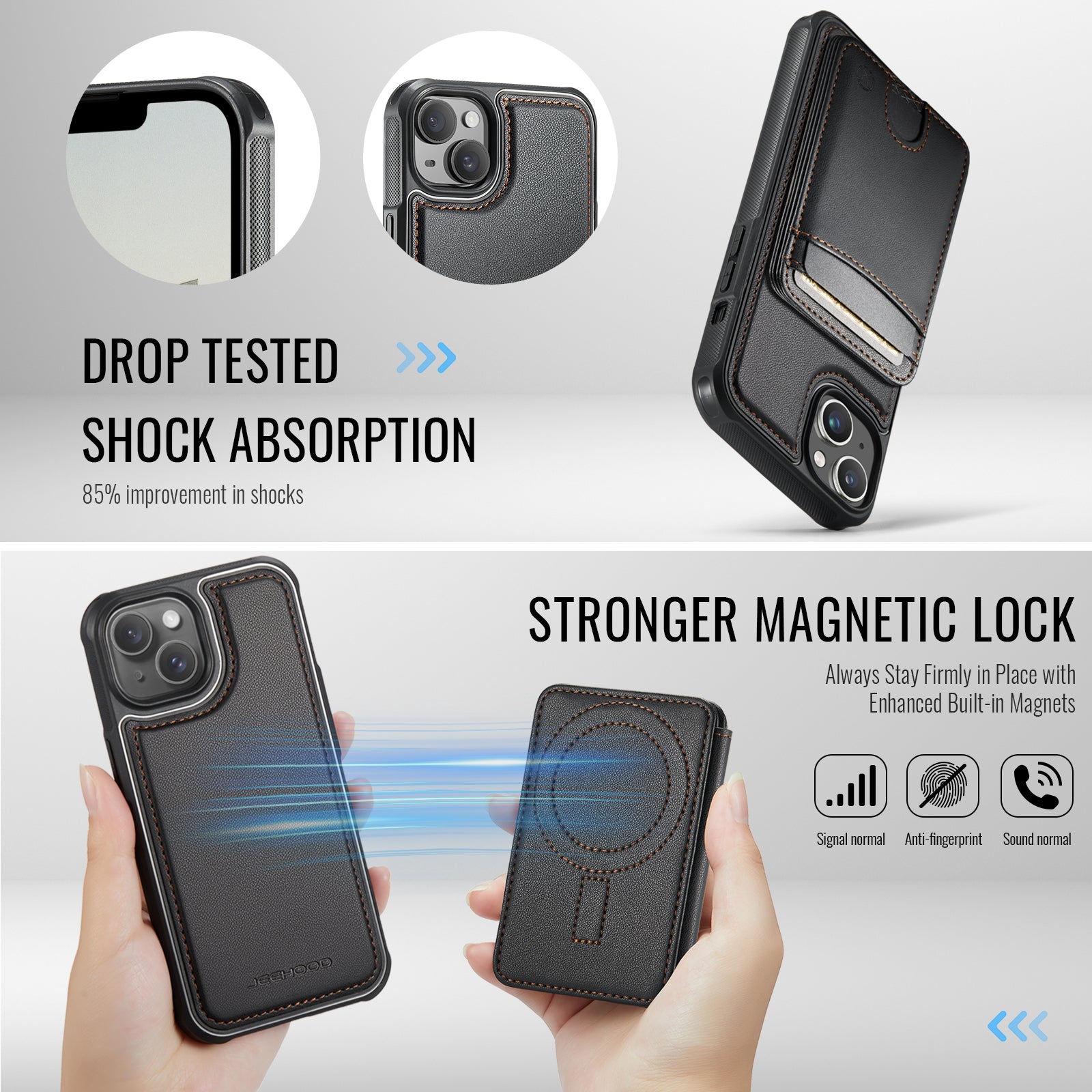 For iPhone 13 6.1 inch Case JEEHOOD J10  Compatible with MagSafe Leather Back Phone Cover with Detachable Card Holder Kickstand