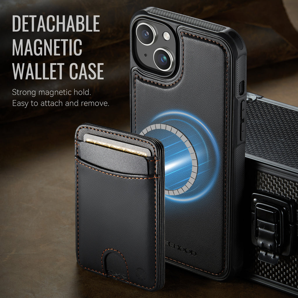 Étui JEEHOOD J10 pour iPhone 13 (6,1 pouces), compatible MagSafe, avec support intégré et porte-cartes amovible.