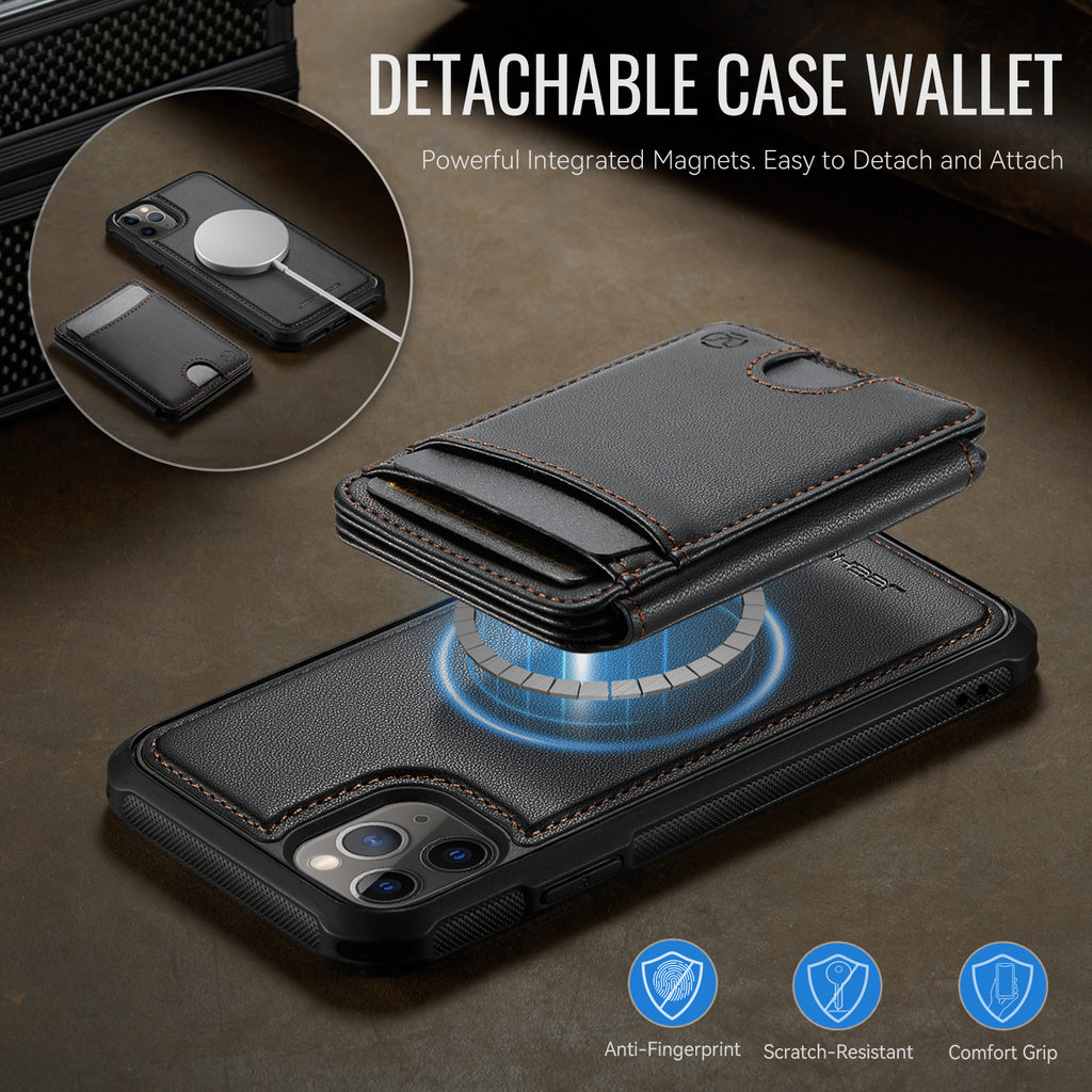 Étui JEEHOOD J10 pour iPhone 11 Pro Max, compatible MagSafe, avec support intégré et porte-cartes amovible.