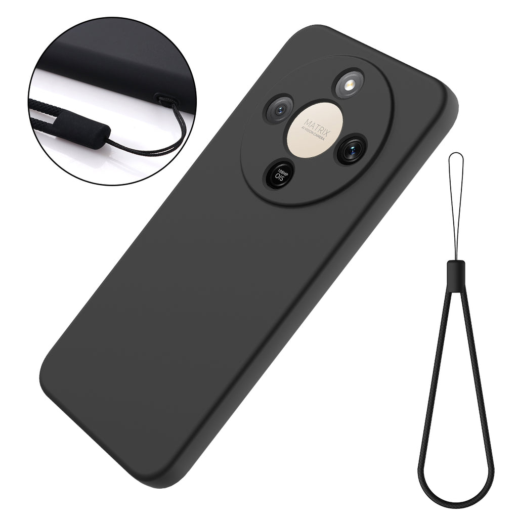 For Honor X70 5G / Honor X9d 5G Liquid Silicone Case Phone Back Cover with Hand Strap