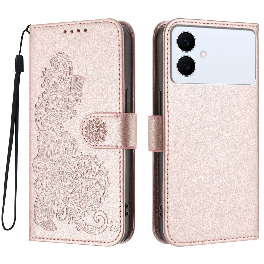 Étui portefeuille en cuir avec dragonne, motif mandala et fleur, pour Samsung Galaxy S26 Edge