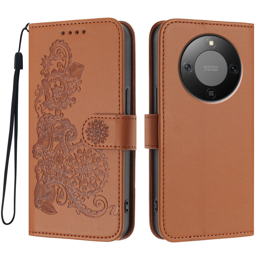 Étui portefeuille en cuir à motif mandala floral avec dragonne pour Honor X9d 5G / Honor X70 5G