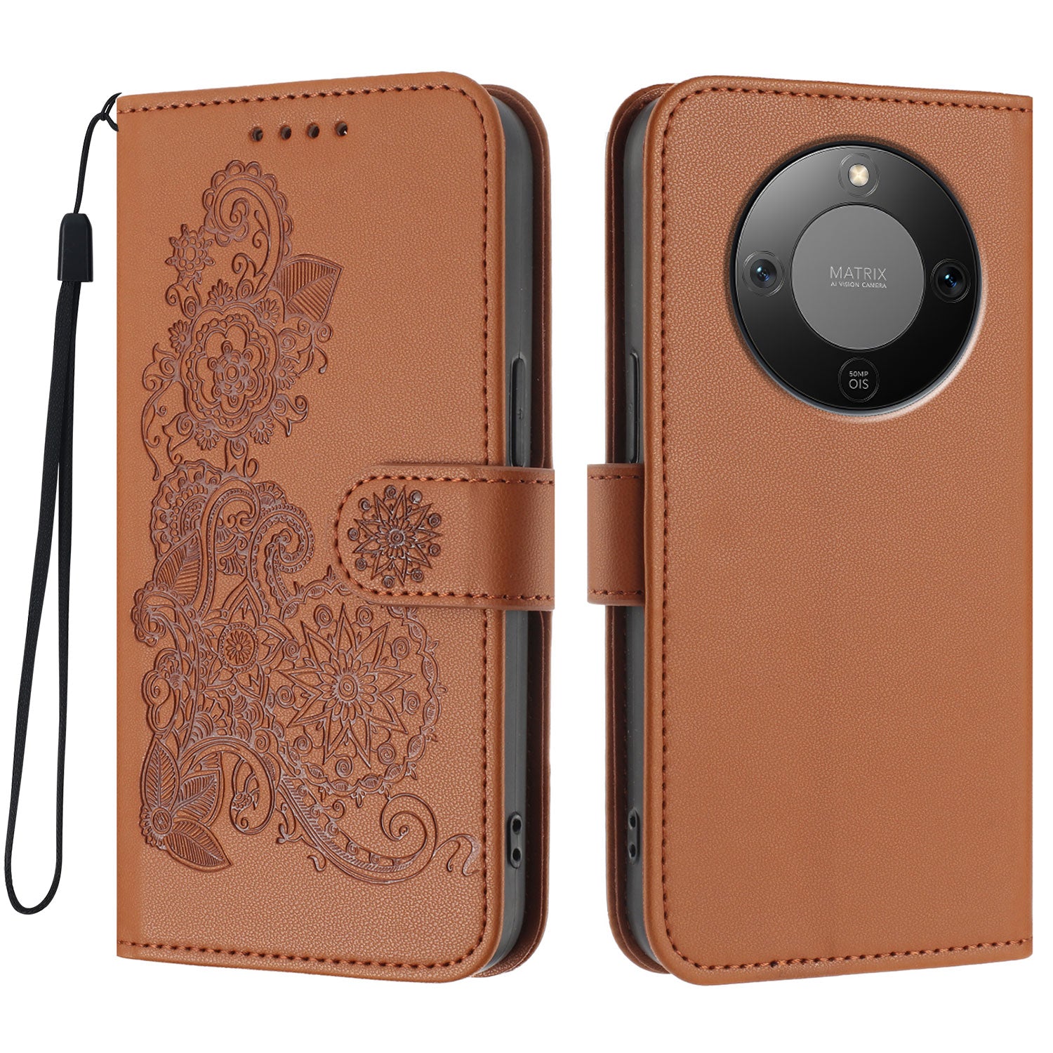 Étui portefeuille en cuir à motif mandala floral avec dragonne pour Honor X9d 5G / Honor X70 5G