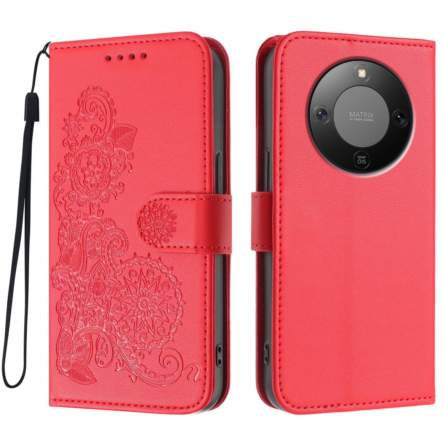 Étui portefeuille en cuir à motif mandala floral avec dragonne pour Honor X9d 5G / Honor X70 5G