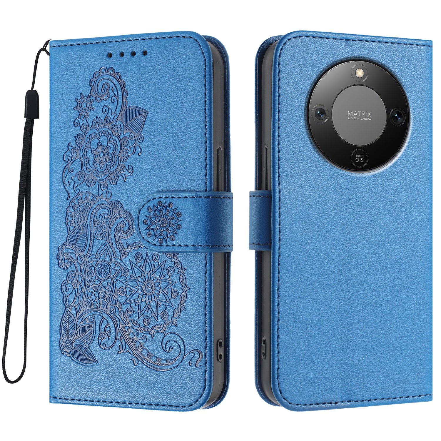 Étui portefeuille en cuir à motif mandala floral avec dragonne pour Honor X9d 5G / Honor X70 5G