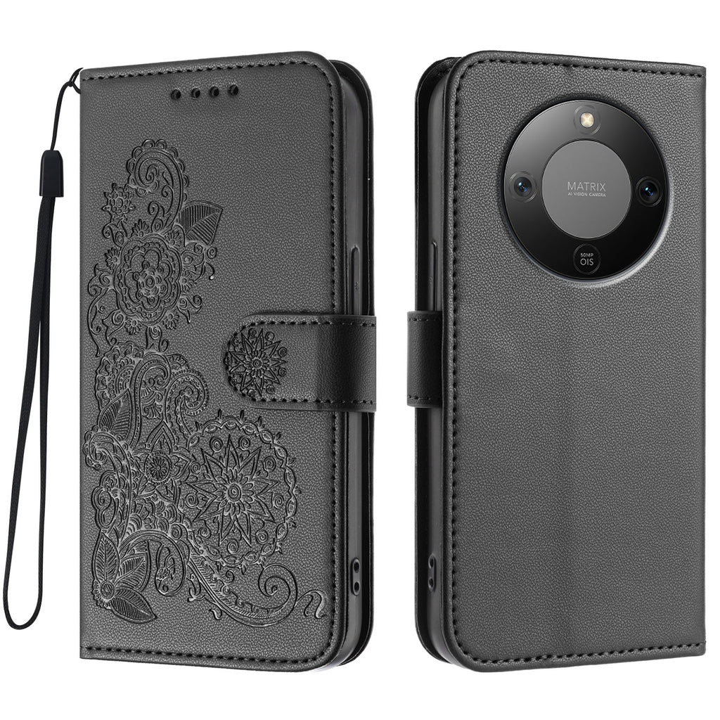 Étui portefeuille en cuir à motif mandala floral avec dragonne pour Honor X9d 5G / Honor X70 5G